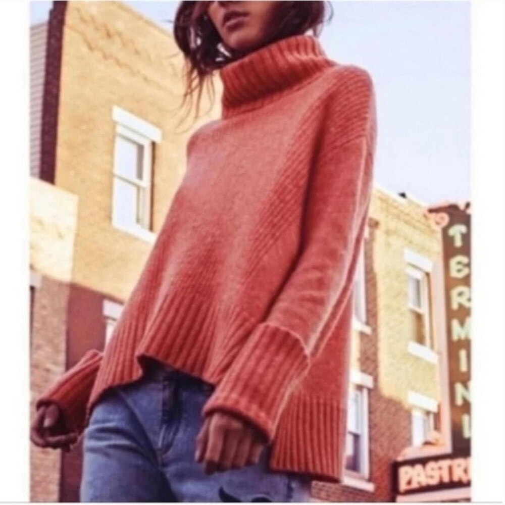 Anthropologie Moth Fireside Coral Turtleneck Sweater Size L